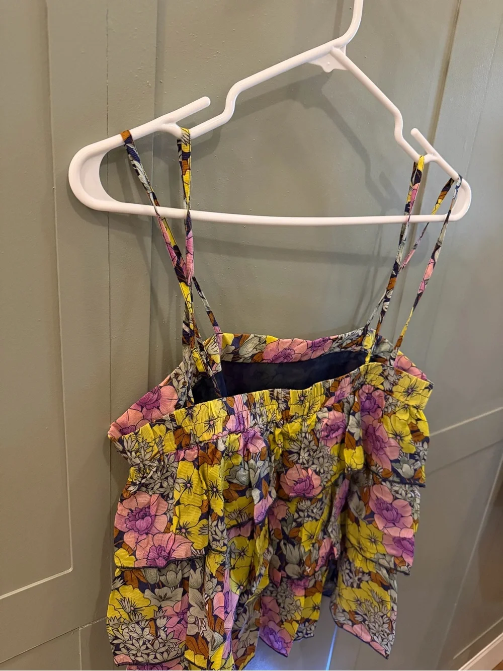 Anthro Floral Ruffle Spaghetti Strap Top